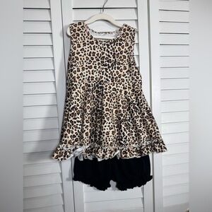 Layton & Ella Boutique Girls Leopard Sleeveless Tunic w Black Shorts Set Sz 10